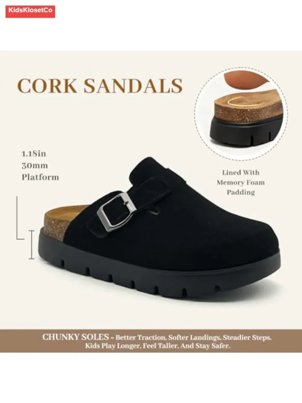 Genuine Leather Platform Clogs for Kids Memory Foam Arch Support Non-Slip Mules